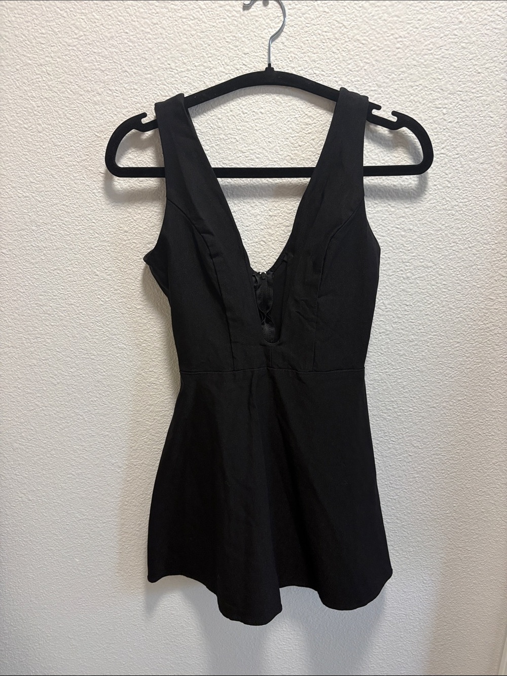 Solemio Women's Black Mini Dress w/ Front Plunge
